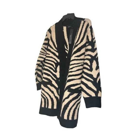 Tahari Womens Black Cream Zebra Cocoon Long Cardigan Soft Sweater Plus Sz 3X New - Picture 3 of 8